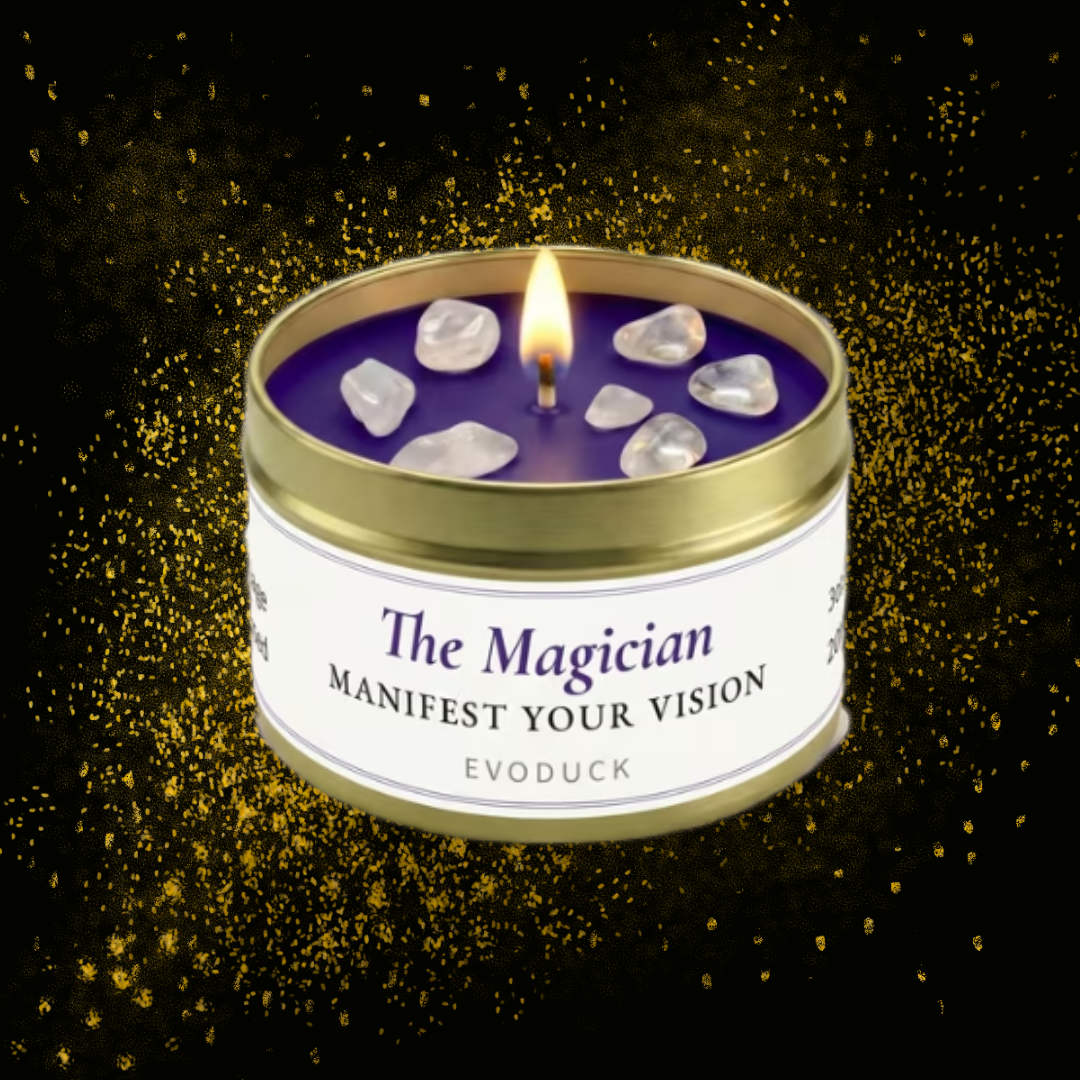 Magicianul - Lumanare Arcana cu Cristal de Stanca (Quartz), Cardamom și Salvie
